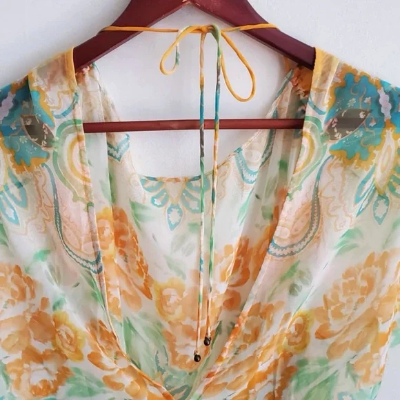 Free People Floral & Paisley Tunic Top V-Back Beach Cover Up w/Cinched Waist - Picture 5 of 8